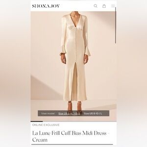 La Lune Frill Cuff Bias Midi Dress - Cream size 8